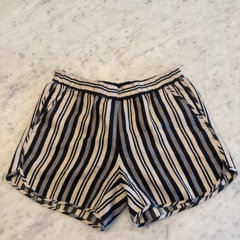 Madewell Mens XS Striped Linen Cotton Blend Pull On Shorts Black White‎ Beige